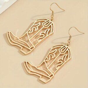 NEW 18K Gold Plated Cowboy Boot Drop Earrings